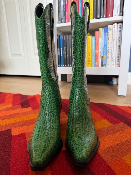 Jeffrey Campbell Shoes - Jeffrey Campbell Green Croc-Embossed Pointed-Toe Mid-Calf Boots